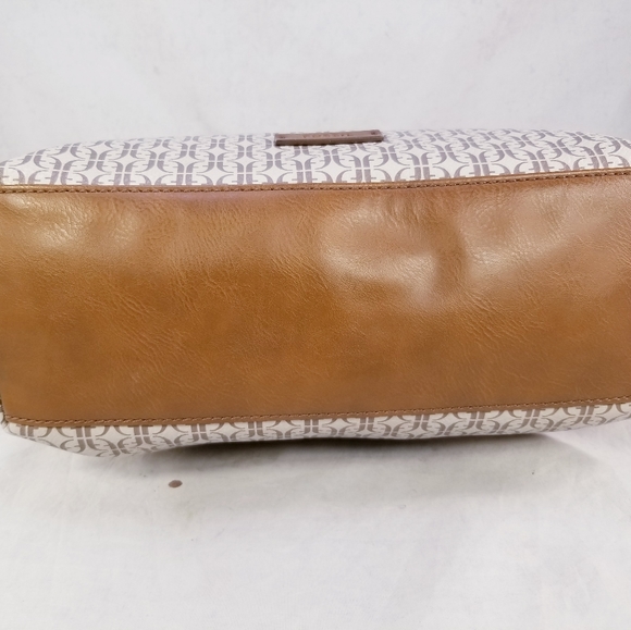 Fossil coated canvas logo brown beige hand bag purse - Picture 7 of 7